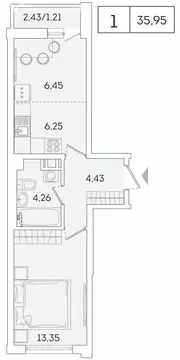 1-комнатная квартира: Мурино, Екатерининская улица, 11 (34.7 м)