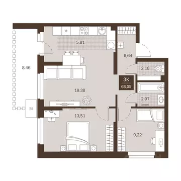3-к кв. Пензенская область, Пенза Династия жилой комплекс (68.05 м)