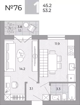 1-к кв. Калининградская область, Гурьевский муниципальный округ, пос. ...