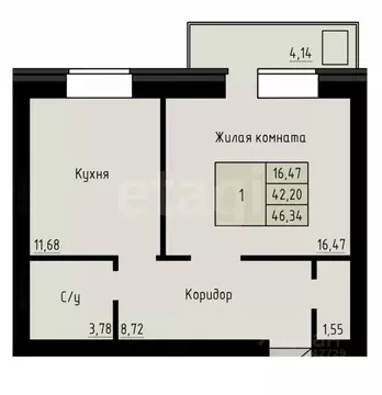 1-к кв. Архангельская область, Архангельск Рейдовая ул., 21к1 (46.34 ...