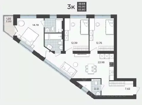 3-к кв. Калининградская область, Калининград Арсенальная ул., 31к3 ...