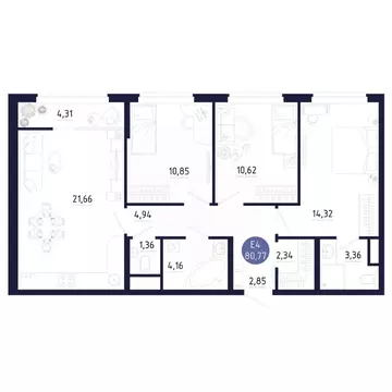 3-к кв. Тульская область, Тула ул. Щегловская засека, 2 (80.77 м)