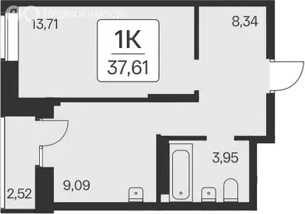 1-комнатная квартира: Новосибирск, квартал на Игарской (35.09 м)