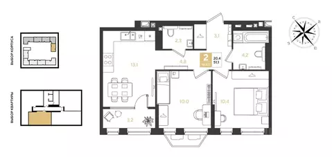 2-к кв. Краснодарский край, Краснодар Самолет кв-л,  (51.1 м)