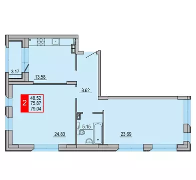 2-к кв. Тверская область, Тверь Петербургское ш. (79.04 м)