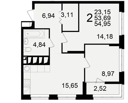 2-к кв. Рязанская область, Рязань ул. Чкалова (53.69 м)