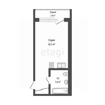 Студия Тюменская область, Тюмень ул. Новоселов, 107к1 (19.9 м)
