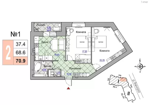 2-к кв. Новгородская область, Великий Новгород Юннатов жилой комплекс ...