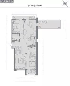 3-к кв. Татарстан, Казань ул. Островского, 110 (102.31 м)