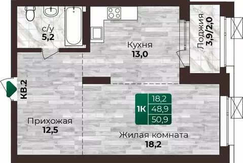 1-к кв. Алтайский край, Барнаул ул. 6-я Нагорная, 15Г/12 (50.9 м)