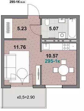 1-к кв. Калининградская область, Зеленоградск ул. Гагарина (35.53 м)