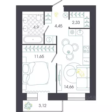 1-к кв. Пензенская область, Пенза Колышлейская ул., 7 (39.55 м)