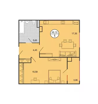 1-к кв. Ставропольский край, Ставрополь № 15 мкр,  (46.1 м)