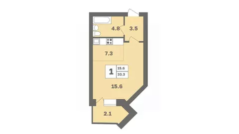 1-к кв. Башкортостан, Уфа Дагестанская ул., лит13 (33.3 м)