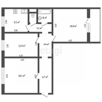 3-к кв. Челябинская область, Челябинск ул. Трашутина, 13 (75.3 м)