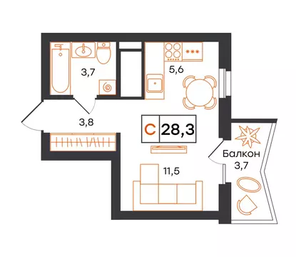 Квартира-студия: Екатеринбург, улица Патриса Лумумбы, 54 (28.3 м)