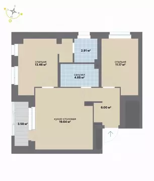 2-к кв. Свердловская область, Екатеринбург ул. Студенческая, 16 (61.64 ...