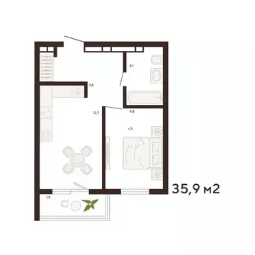 1-к кв. Приморский край, Владивосток Луговая ул. (35.9 м)