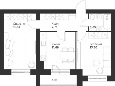 2-к кв. Тульская область, Тула ул. Героя России Зиничева, 1 (55.71 м)