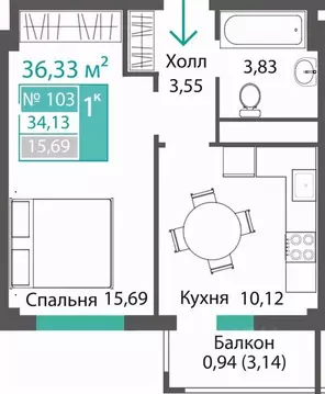 1-к кв. Крым, Симферопольский район, с. Мирное ПроПолис жилой комплекс ...