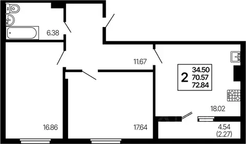 2-к кв. Самарская область, Самара  (72.84 м)