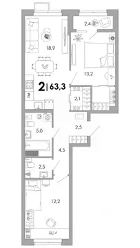 2-к кв. Владимирская область, Владимир Уно жилой комплекс (63.3 м)