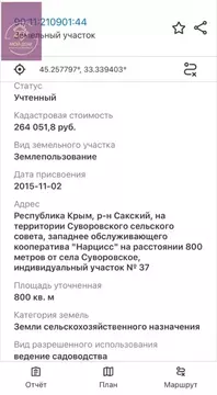 Участок в Крым, Сакский район, с. Суворовское 1 (8.0 сот.)