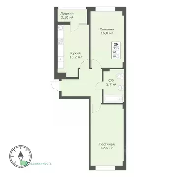 2-к кв. Ставропольский край, Ставрополь № 28 мкр,  (64.2 м)