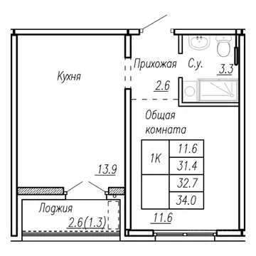 1-к кв. Алтайский край, Барнаул ул. Антона Петрова, 210Б (32.7 м)