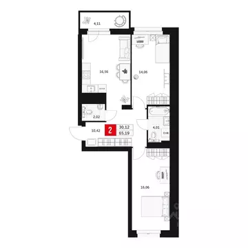 2-к кв. Башкортостан, Уфа ул. Большая Московская, 11 (65.19 м)