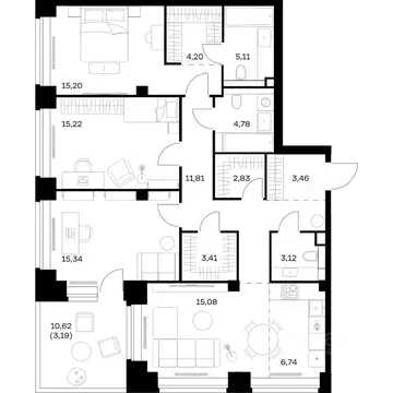 3-к кв. Москва Нова жилой комплекс, к1 (109.49 м)