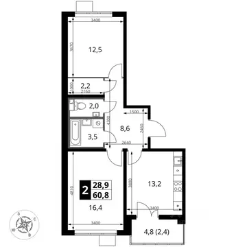 2-к кв. Московская область, Ленинский городской округ, пос. Ленинский ...