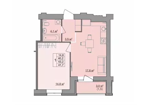1-к кв. Костромская область, Кострома Магистральная ул., 49А (41.7 м)