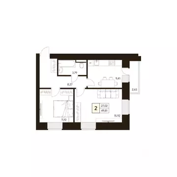 2-к кв. Башкортостан, Уфа ул. Жуковского, 19А (49.88 м)