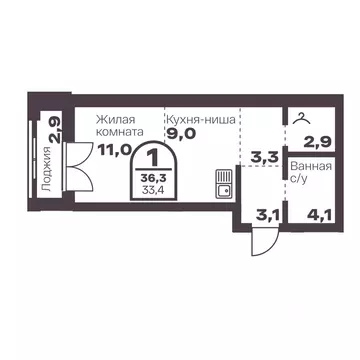 1-к кв. Челябинская область, Челябинск просп. Ленина, 19В (33.4 м)