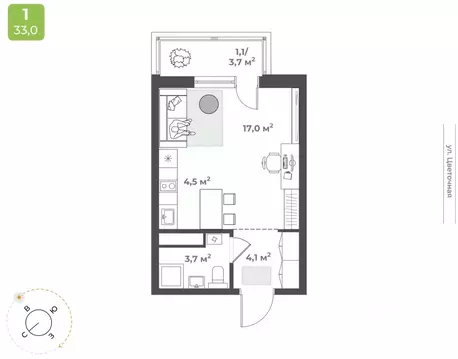 Студия Тверская область, Тверь Соминка мкр,  (30.4 м)
