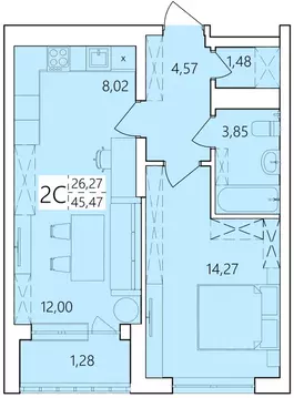 2-к кв. Башкортостан, Уфа Затон жилрайон, Волна жилой комплекс (45.47 ...