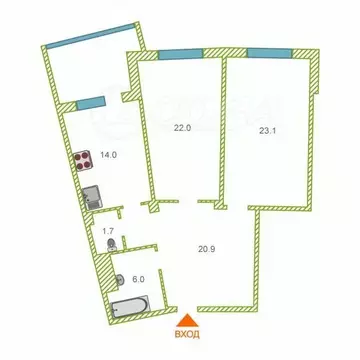 2-к кв. Тюменская область, Тюмень Минская ул., 7/1 (81.5 м)