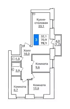 3-к кв. Амурская область, Благовещенск ул. Горького, 205 (72.1 м)