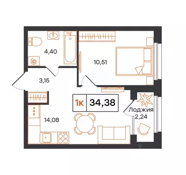 1-к кв. Тюменская область, Тюмень Полевая ул., 117к12 (34.38 м)