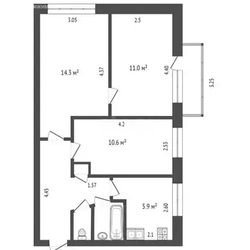 3-комнатная квартира: Ирбит, улица Логинова, 38Б (52.2 м)