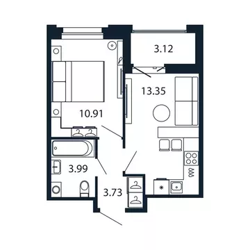 1-комнатная квартира: Новоселье, Центральная улица, 30к1 (31.8 м)