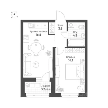 1-к кв. Свердловская область, Екатеринбург Солнечный жилрайон,  (40.6 ...
