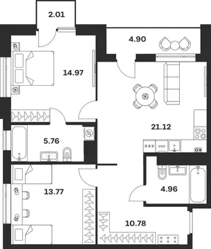 2-к кв. Тульская область, Тула ул. Богородицкая, 8В (78.27 м)