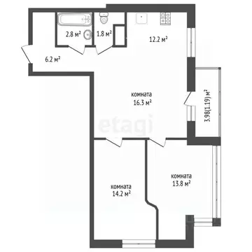 2-к кв. Чувашия, Чебоксары ул. Радужная, 16 (67.3 м)