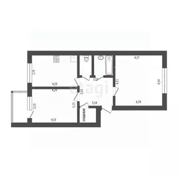 2-к кв. Вологодская область, Вологда ул. Гагарина, 2Ак4 (62.0 м)