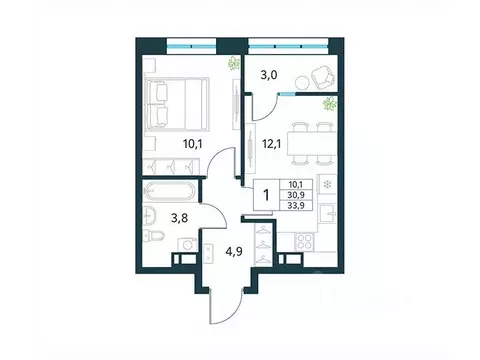 1-к кв. Забайкальский край, Чита Хороший мкр,  (33.9 м)