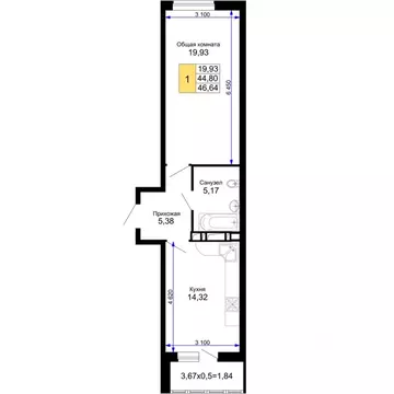 1-к кв. Краснодарский край, Краснодар Имени Петра Метальникова мкр, ...