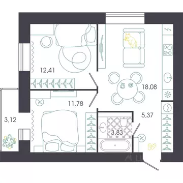 2-к кв. Пензенская область, Пенза Колышлейская ул., 7 (54.92 м)