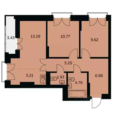 3-к кв. Новосибирская область, Новосибирск ул. Шевченко, 19/1к3 (59.3 ...
